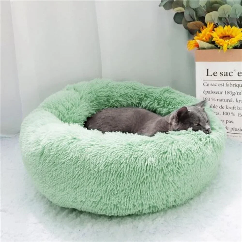 Round Plush Pet Bed Dogs Cats,Fluffy Soft Warm Calming Dog Bed Sleeping 16 Inch